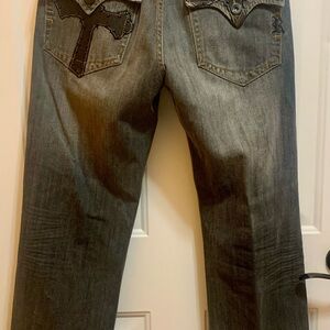 Request Men's Black Embroidered Bootcut Jeans 32x32